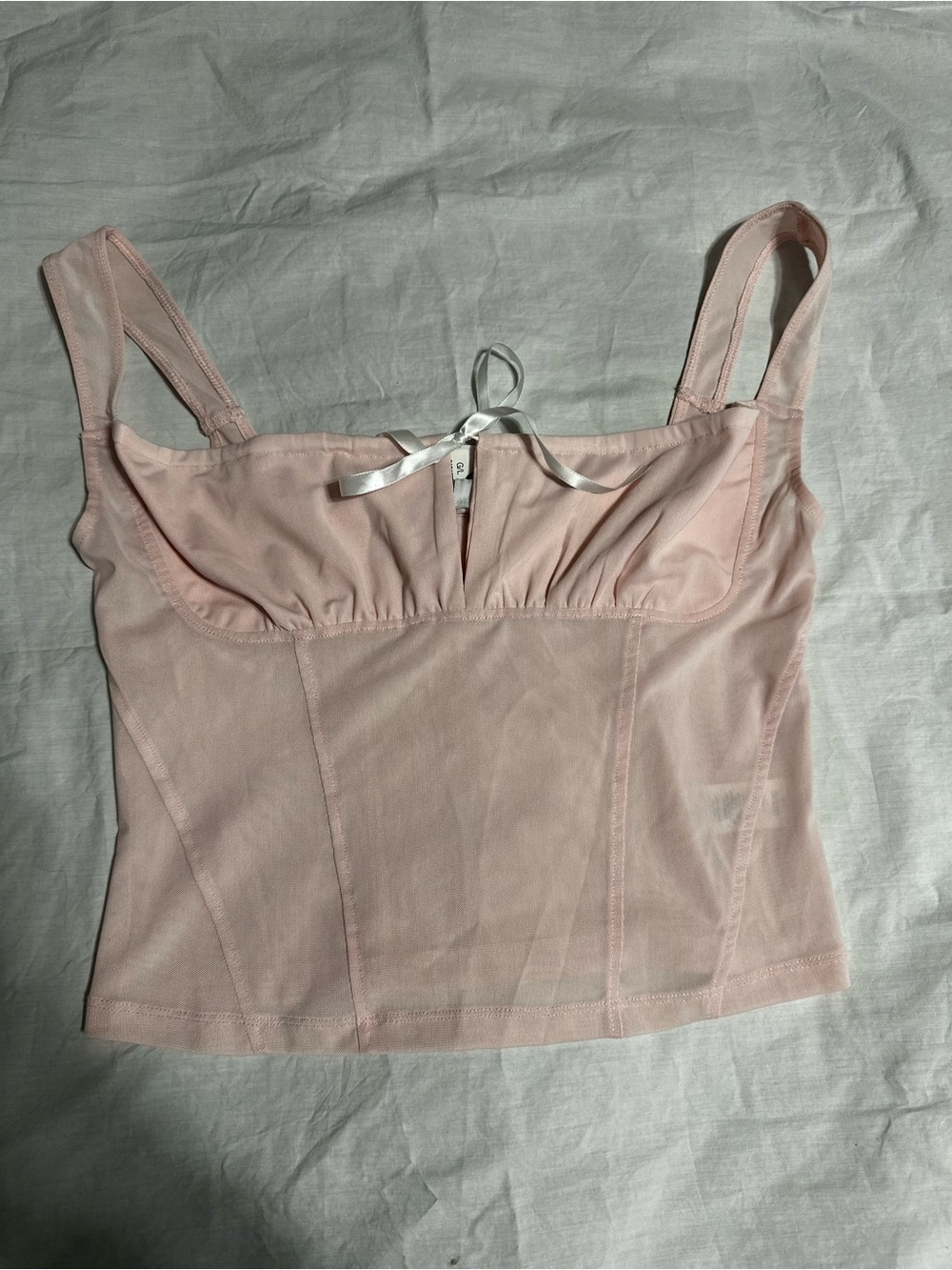 Garage Pink Mesh Cami Top with Bow Large